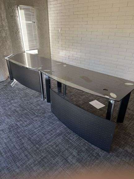 (2) Metal Desks With Glass Top 63” x 32 1/2” x 29 1/2”