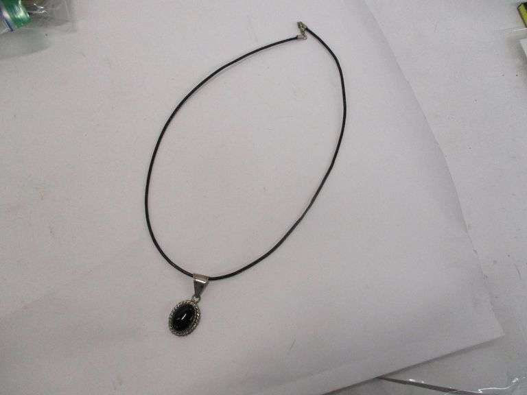 Pendant by Sensa Eustace Sterling and Onyx on 20" Leather Necklace