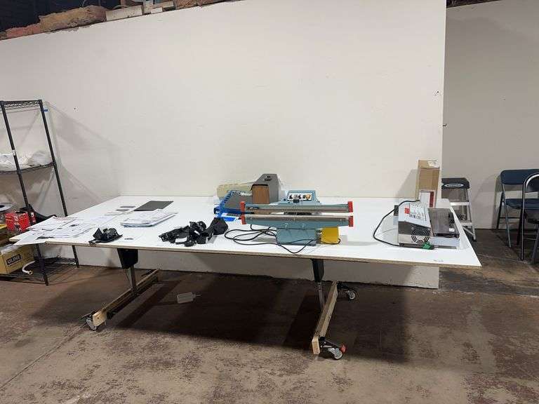 Wooden Table On Wheels (CONTENTS NOT INCLUDED) 121” x 49” x 49”