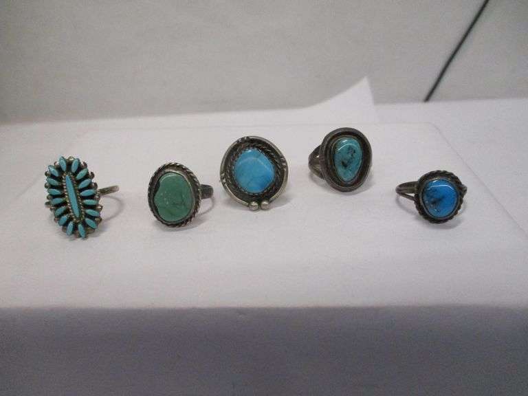 (5) Native American Ladies Sterling and Turquoise Rings (Various Sizes)