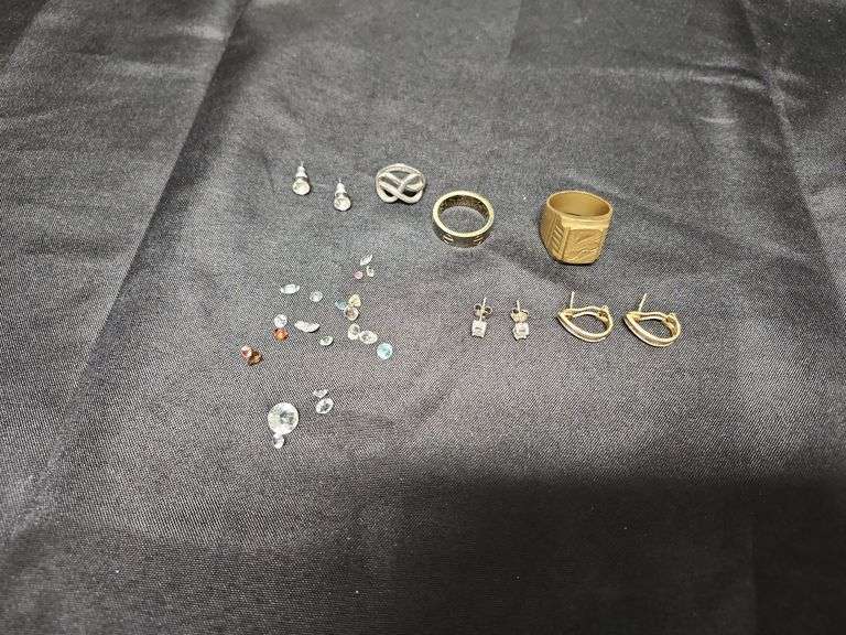 1 (Qty) Pair of 14k Stamped Gold Earrings With Clear Stones , 1 (Qty) Pair of 10k Stamped White Gold