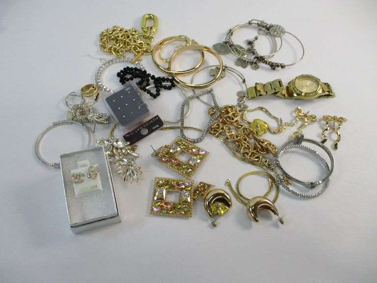 Assorted Costume Jewelry + 14k "CC" Stud Earrings