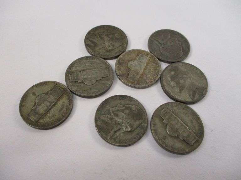 Lot of 8 Silver WWII Jefferson Nickels Early 1940s
