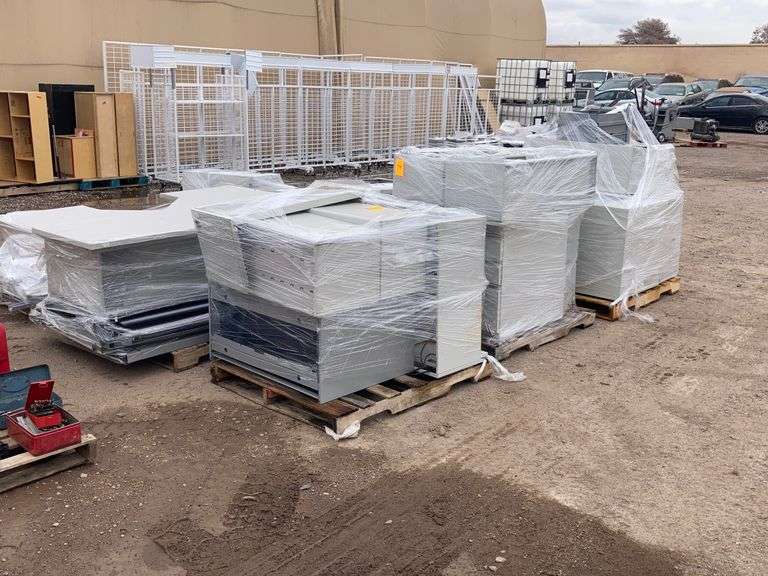 10 pallets with large quantity of assorted metal filing cabinets ...