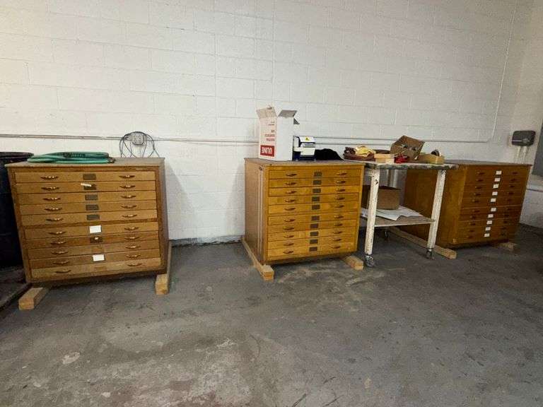 (4) Wooden 10-Drawer Cabinets and Work Table