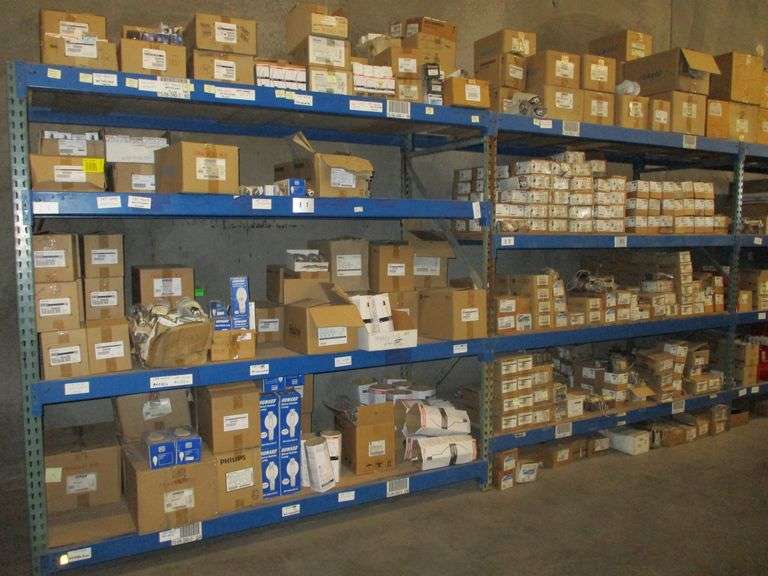7-Section of Pallet Racking Including- Assorted Electrical Supplies ...