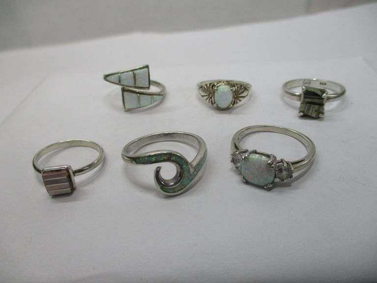 (6pc) Assorted Silver Rings -  Various Sizes and Stones