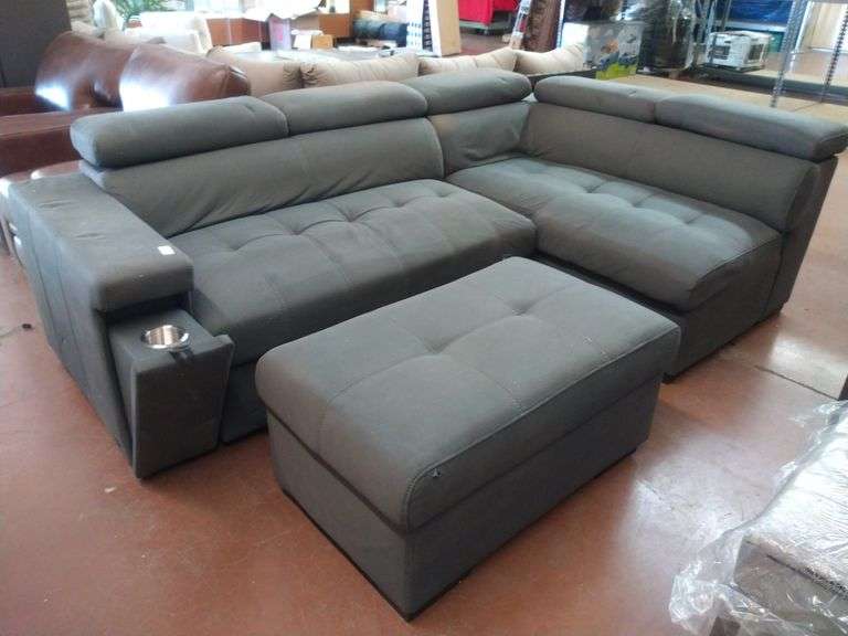 Gray Electrical Sectional Couch, adjustable Headrest pull out bed With Ottoman under Storage