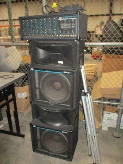 (5) Audio Equipment Including- PEAVEY XR 680C Mixer Amp, (2) PEAVEY SP-2 Ti Speakers and (2) Aluminu