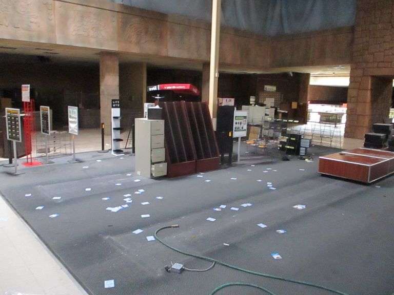 Large Group of Assorted Filing Cabinets, Wooden Stands, Cash Drawers and Metal Stands