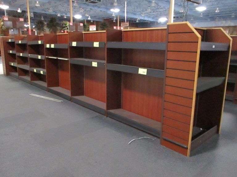 Approx. 24FT Wooden Display Rack With Metal 10" Shelves (CUSTOMERS ARE RESPONSIBLE FOR REMOVING)