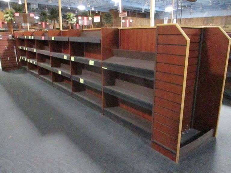 Approx. 24FT Wooden Display Rack With Metal 10" Shelves (CUSTOMERS ARE RESPONSIBLE FOR REMOVING)