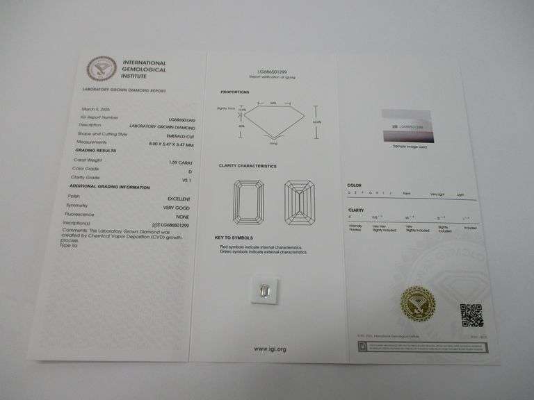 1.59 Carat Emerald Cut Brilliant Lab Grown Diamond w/ IGI Report