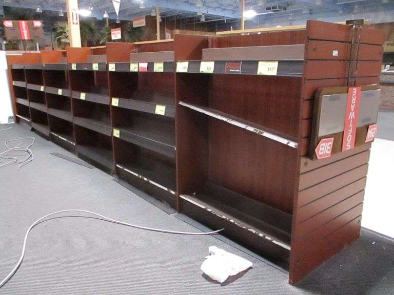 Approx. 24FT Wooden Display Rack With Metal 10" Shelves (CUSTOMERS ARE RESPONSIBLE FOR REMOVING)
