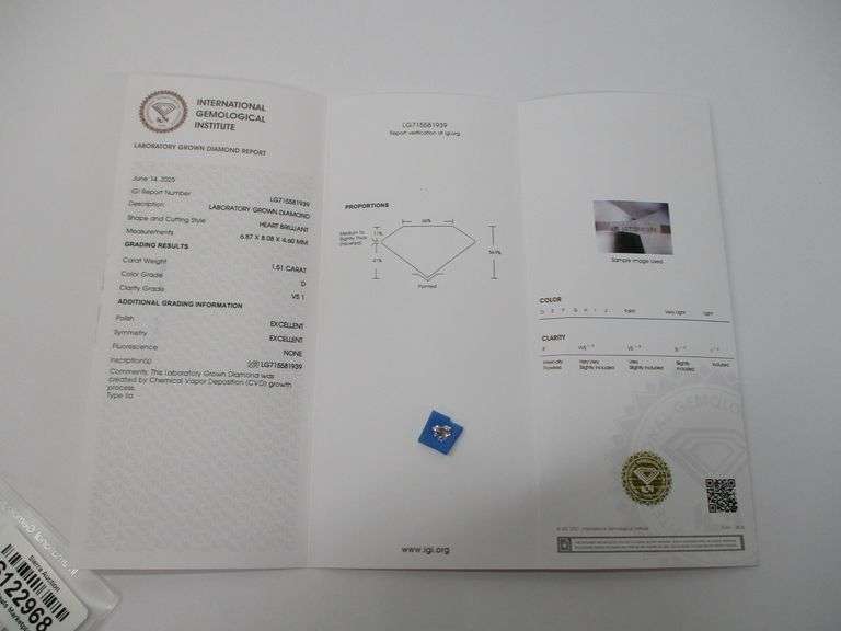 1.51 Carat Heart Brilliant Lab Grown Diamond w/ IGI Report