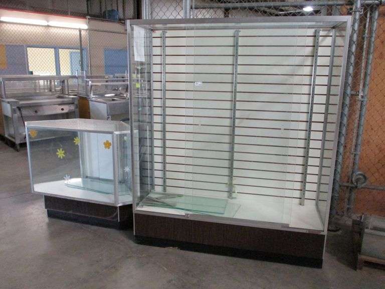 (2) 5FT Show Case With Sliding Glass Doors and 3FT Glass Case