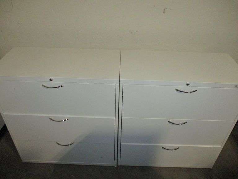 (2) 3-Drawer Metal Filing Cabinets-White