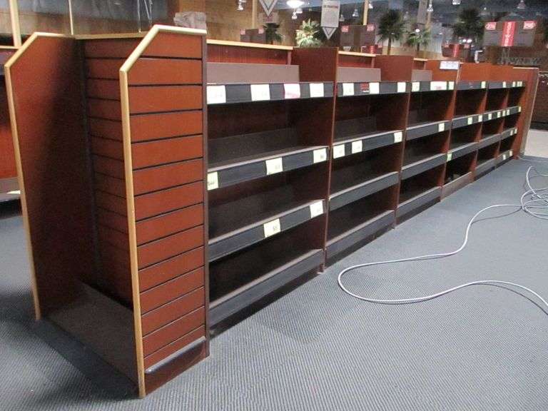 Approx. 24FT Wooden Display Rack With Metal 10" Shelves (CUSTOMERS ARE RESPONSIBLE FOR REMOVING)