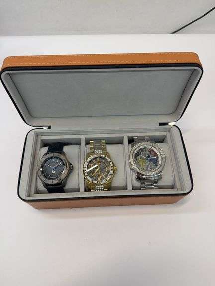(3pc) Assorted Mens Watches in Brown Leather "Android" Box