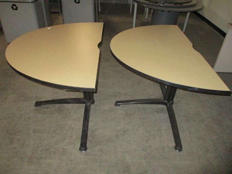 (2) Wood/Metal Half Round Tables