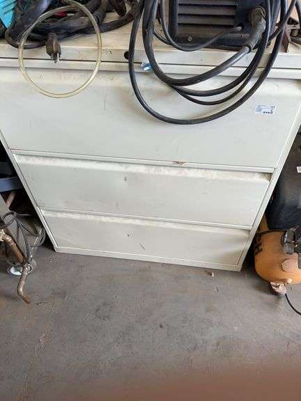 3 Drawer Metal Filing Cabinet With Contents Plastic PVC Elbows, Drawer Parts, Router Parts, Vacuum P