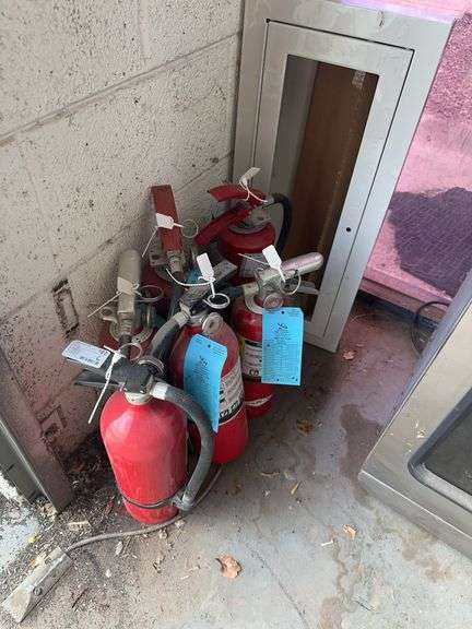 (6) Fire Extinguishers and (1) Metal Fire Extinguisher Enclosure