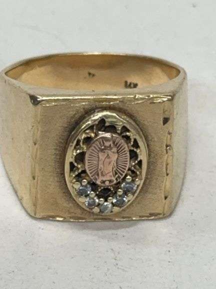 14KT Virgin Mary Ring With 5 Round DIA 16.62 Grams Size 9