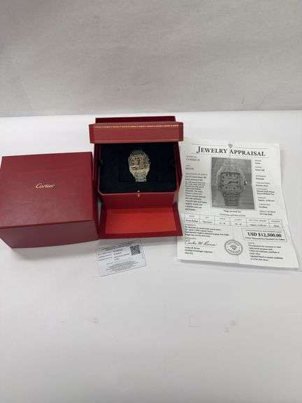 Men’s Cartier Santos 100 Diamond encrusted Watch With Appraisal