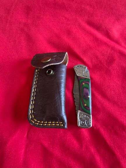 3" Hand Made Forged Damascus Steel Pocket Knife with Blade Lock and Leather Belt Pocket Sheath