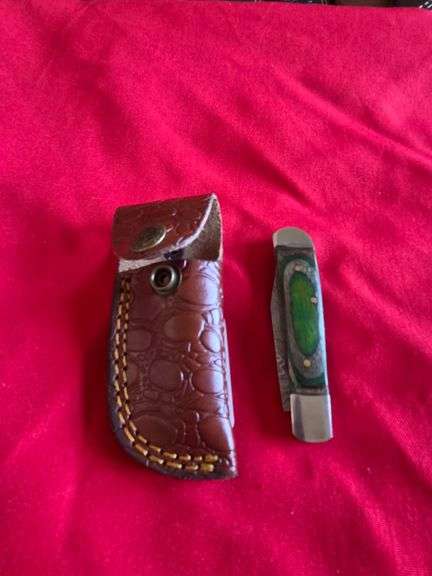 3" Hand Made Forged Damascus Steel Pocket Knife with Leather Belt Pocket Sheath