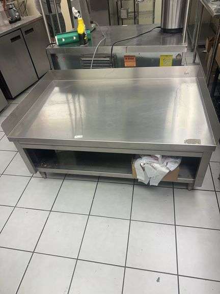 Stainless Steel Table With Shelf On Wheels 51.5” x 33” x 26”