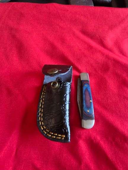 3" Hand Made Forged Damascus Steel Pocket Knife with Leather Belt Pocket Sheath