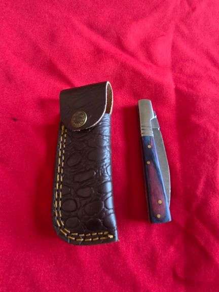 3" Hand Made Forged Damascus Steel Pocket Knife with Leather Belt Pocket Sheath