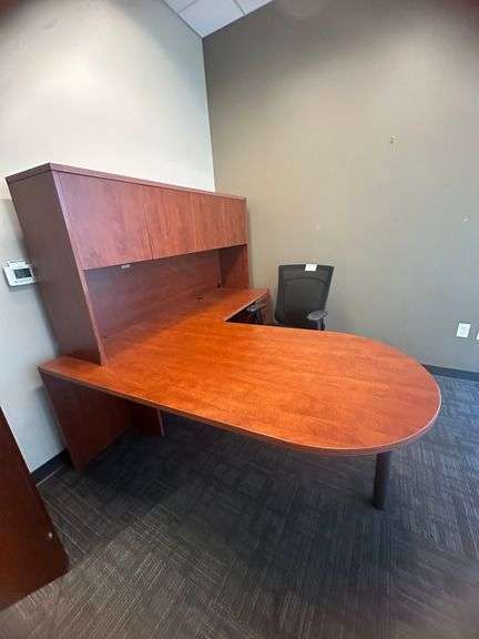 Wood L-Shaped Desk with 3-drawer Cabinet and Hutch (77"x71") including Mesh Rolling Office Chair