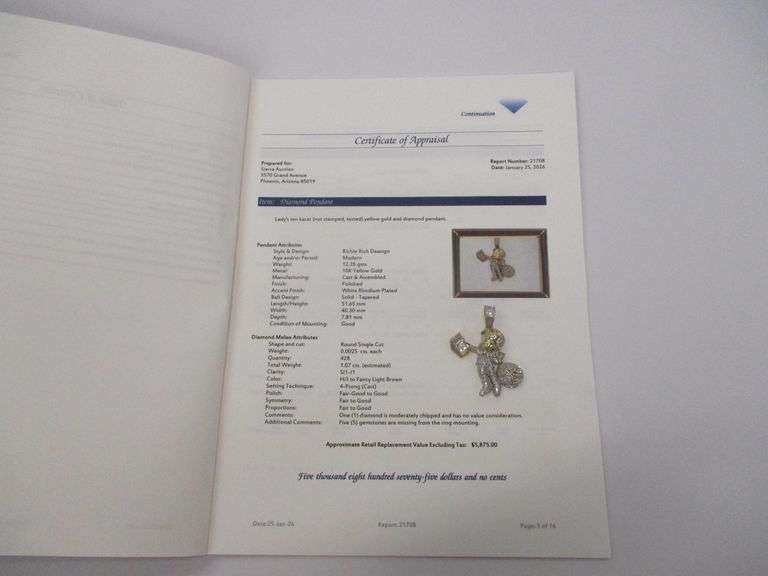 10K YG Ladies Ritchie Rich Diamond Encrusted Pendant w/Appraisal