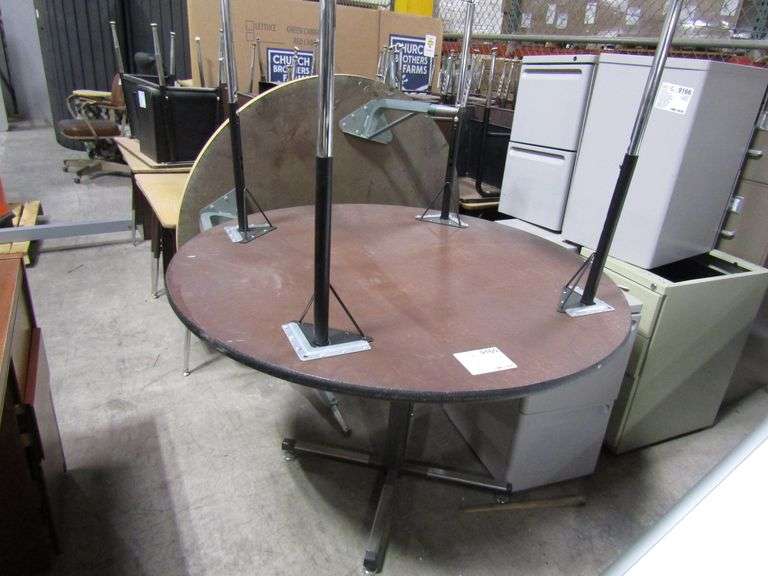 (3) Misc Heavy Duty Round Tables With Metal Legs