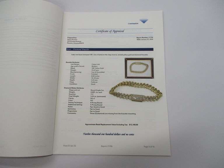 10k Ladies YG Diamond Encrusted Bracelet w/Appraisal