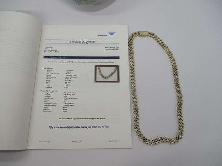 10k YG Mens Diamond Encrusted Cuban Link Chain 161.29g w/Appraisal