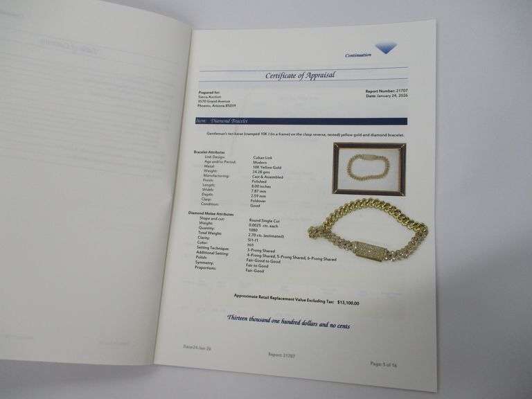 10k YG Mens Diamond Encrusted Bracelet 24.28g W/Appraisal