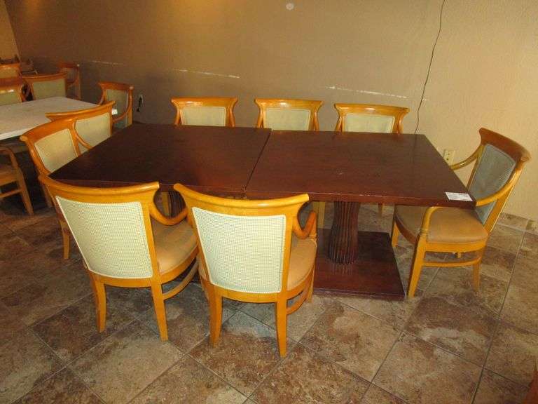 (2) Wooden Square Tables With (7) Matching Chairs