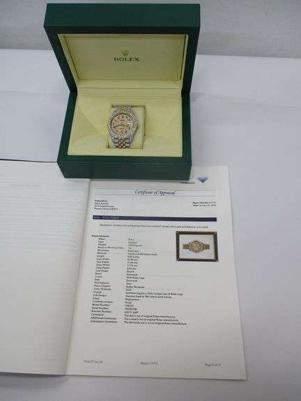 Gentlemens Stainless Steel and 18k Rolex Datejust Watch in Box w/Appraisal