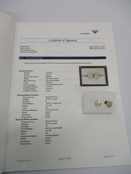 14k YG Diamond Encrusted Stud Earrings w/Appraisal