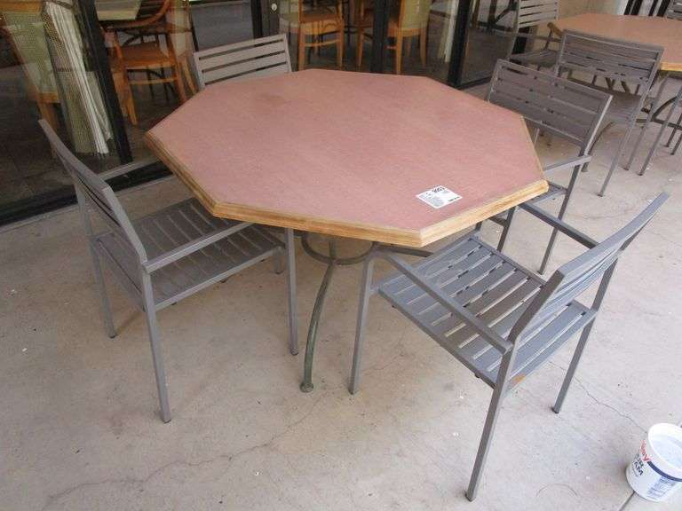 Wood and Metal Table With (4) Metal Chairs