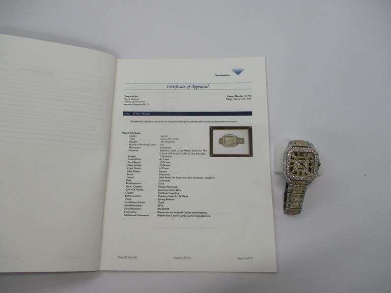 Gentlemens Cartier Stainless Steel, Diamond Encrusted Watch w/Appraisal