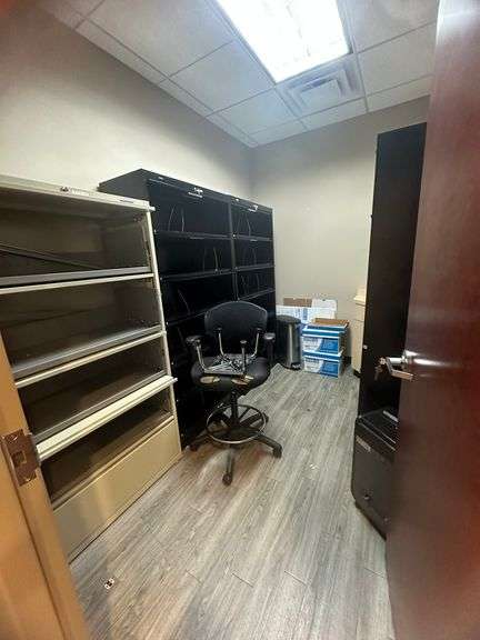 Contents of Room including (4)Lateral File Cabinet, TruRed Paper Shredder TR-NMC100AFA, Corner Cabin