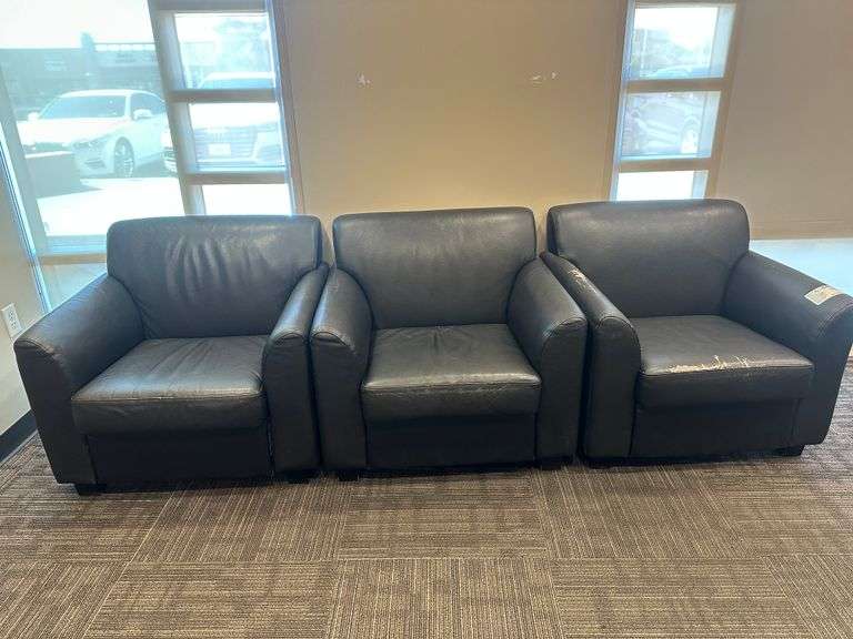 (3) Faux Leather Lobby Chairs
