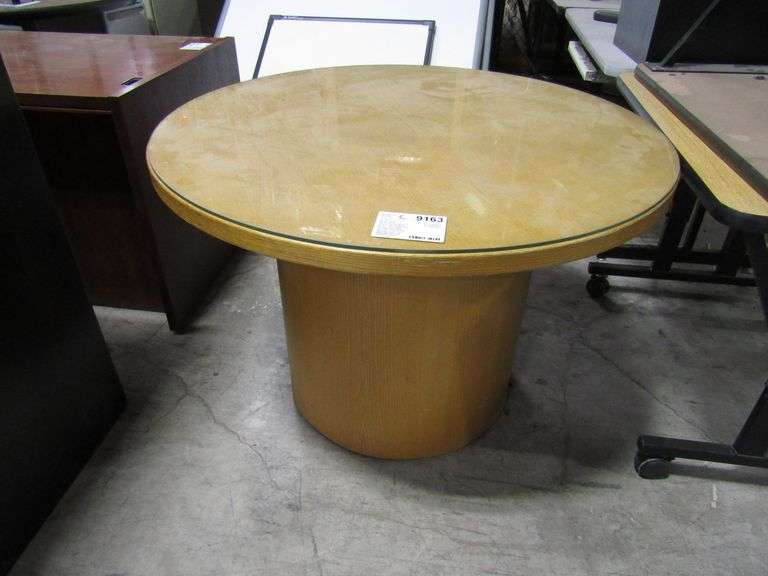 Round Wooden Table With Glass Top
