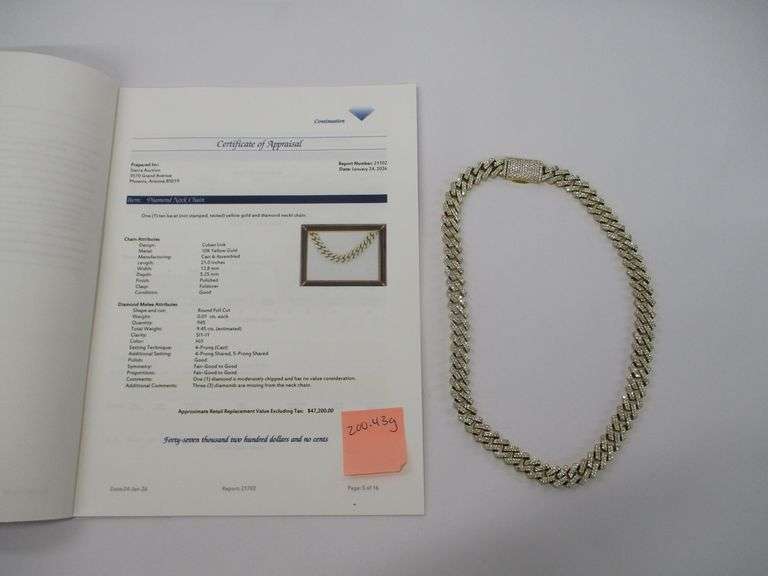 10k YG Diamond Encrusted Cuban Link Chain w/Appraisal