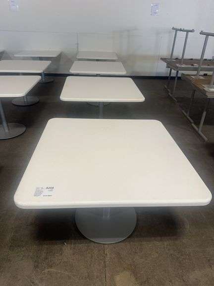 (4) Commercial Square Tables with Metal Pedestal Base