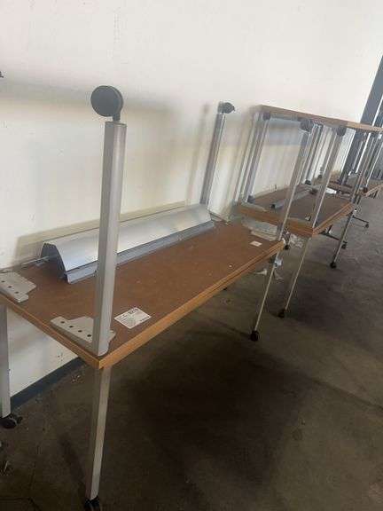 (2) Rectangle Tables with Metal Base on Wheels